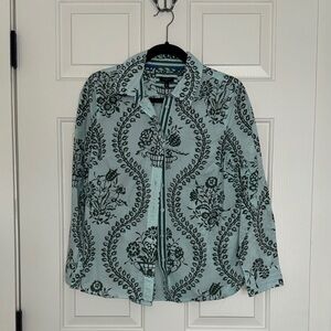 Talbots Green and Blue Floral Shirt Medium Petite